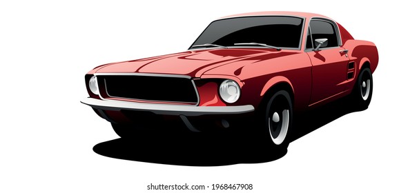 Poltava, Ukraine - May  05, 2021: Ford Mustang. Classic muscle car in vector.