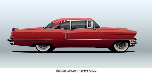 Poltava, Ukraine - May  07, 2021: Cadillac Coupe Deville. Vector Illustration. Side View With Perspective.