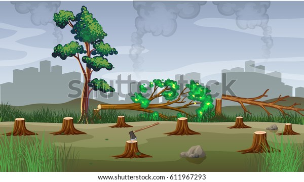 Polution Theme Deforestation Illustration Stock Vector Royalty Free