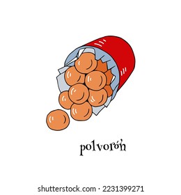Polvoron biscuits package isolated on white background. Hand drawn element for the design of fabrics, wallpapers, postcards