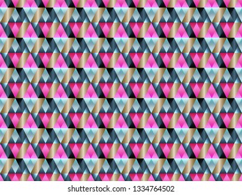 Poly art grid geometric seamless vector background. Hypnotic polygons triangles and rhombus geometric design. Rich seamless pattern with gold poly gradient elements. Sharp-edged pattern design.