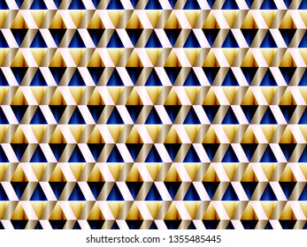 Poly art grid geometric seamless vector background. Hypnotic polygons triangles and rhombus geometric design. Chic seamless pattern with gold poly elements. Fabric pattern design.