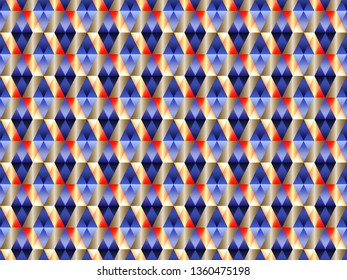 Poly art grid geometric seamless vector background. Hypnotic polygon triangles geometric bauhaus design. Chic seamless pattern with gold poly elements. Moody pattern design.