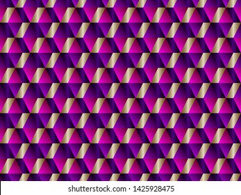 Poly art grid geometric seamless vector background. Hypnotic polygons triangles and rhombus geometric design. Rich seamless pattern with gold poly elements. Moody pattern design.
