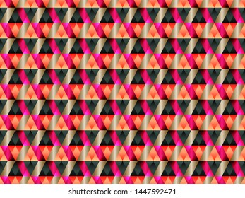 Poly art grid geometric seamless vector background. Hypnotic polygon triangles geometric bauhaus design. Rich seamless pattern with gold poly elements. Interior pattern design.