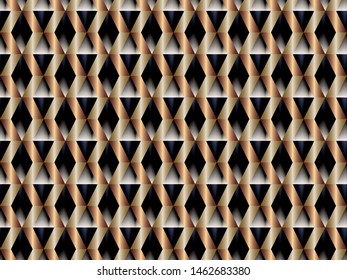 Poly art grid geometric seamless vector background. Hypnotic polygons triangles and rhombus geometric design. Rich seamless pattern with gold poly gradient elements. Moody pattern design.
