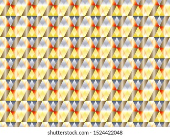 Poly art grid geometric seamless vector background. Hypnotic polygons triangles and rhombus geometric design. Chic seamless pattern with gold poly gradient elements. Cool pattern design.