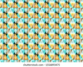 Poly art grid geometric seamless vector background. Hypnotic polygons triangles and rhombus geometric design. Chic seamless pattern with gold poly gradient elements. Interior pattern design.