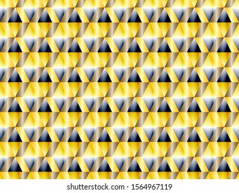 Poly art grid geometric seamless vector background. Hypnotic polygon triangles geometric bauhaus design. Luxurious seamless pattern with gold poly gradient elements. Wallpaper pattern design.
