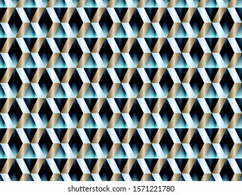 Poly art grid geometric seamless vector background. Hypnotic polygon triangles geometric bauhaus design. Chic seamless pattern with gold poly gradient elements. Cool pattern design.