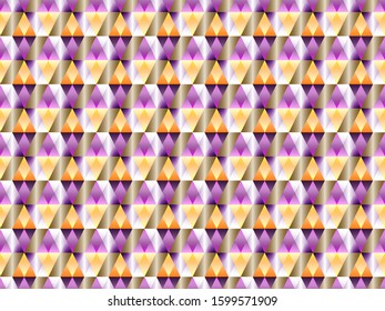 Poly art grid geometric seamless vector background. Hypnotic polygon triangles geometric bauhaus design. Chic seamless pattern with gold poly gradient elements. Sharp-edged pattern design.