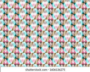 Poly art grid geometric seamless vector background. Hypnotic polygons triangles and rhombus geometric design. Chic seamless pattern with gold poly gradient elements. Bauhaus pattern design.