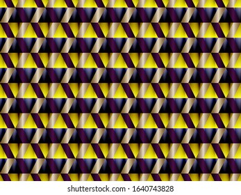 Poly art grid geometric seamless vector background. Hypnotic polygons triangles and rhombus geometric design. Luxurious seamless pattern with gold poly gradient elements. Moody pattern design.