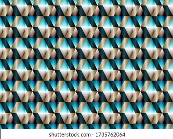 Poly art grid geometric seamless vector background. Hypnotic polygon triangles geometric bauhaus design. Rich seamless pattern with gold poly gradient elements. Cool pattern design.
