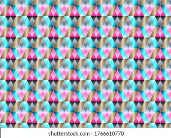 Gittergitter der Poly-Kunst, geometrischer, nahtloser Vektorhintergrund. Dreiecke aus Hypnosen und rhombus geometrisches Design. Reiche nahtlose Muster mit goldenem Poly-Farbverlauf-Elementen. Scharfkantenes Musterdesign.
