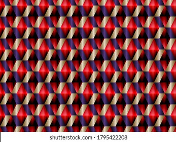 Poly art grid geometric seamless vector background. Hypnotic polygons triangles and rhombus geometric design. Chic seamless pattern with gold poly elements. Modern pattern design.