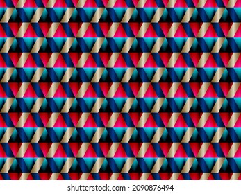 Poly art grid geometric seamless vector background. Hypnotic polygon triangles geometric bauhaus design. Chic seamless pattern with gold poly gradient elements. Wallpaper pattern design.