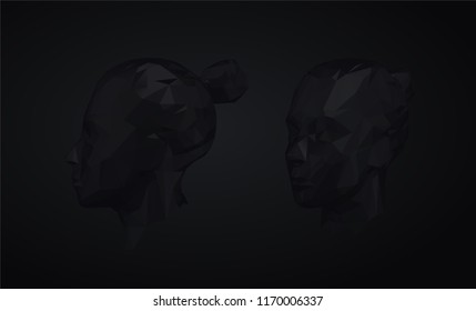 Poly Dark Female Head Vector 3D Rendering