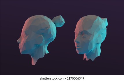 Poly Futuristic Female Head Vector 3D Rendering