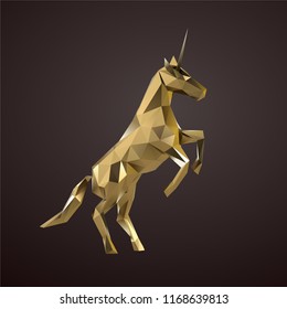 Poly Golden Unicorn Vector 3D Rendering