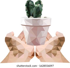 Poly hands cupped supports vase Cactus.