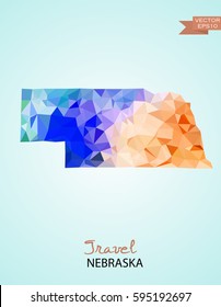 Poly map of Nebraska state isolated on background. Vector version.