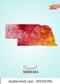 Poly map of Nebraska state isolated on background. Vector version.