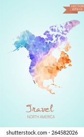Poly map of North America isolated on background. Vector version.