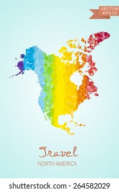Poly map of North America isolated on background. Vector version.