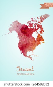 Poly map of North America isolated on background. Vector version.