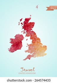 Poly map of United Kingdom of Great Britain isolated on background. Vector version.