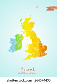 Poly map of United Kingdom of Great Britain isolated on background. Vector version.