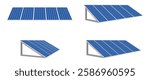 poly silicon solar panel with triangle stand in different view set vector illustration isolated on white background.