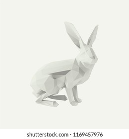 Poly White Rabbit Vector 3D Rendering