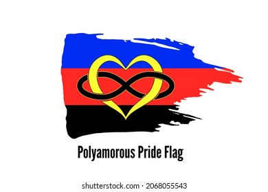 Bandera del Orgullo Poliamoroso. Símbolo de la comunidad LGBT. Pincel de tinta dibujado a mano Icono de Bandera de orgullo, logotipo, signo, símbolo aislado en fondo blanco. Ilustración del vector