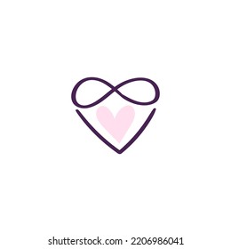 Polyamory, Hand Drawn Logo. Ethical Non Monogamy Concept. Notions Of Polygamy And Open Relations. Heart Shape Logo And Infinity Symbol. Vector Flat Illustration Isolated On White Background