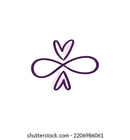 Polyamory, Hand Drawn Logo. Ethical Non Monogamy Concept. Notions Of Polygamy And Open Relations. Heart Shape Logo And Infinity Symbol. Vector Flat Illustration Isolated On White Background