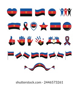Polyamory Pride Flag and symbols many icon set vector. Polyamory pride flag graphic design element isolated on a white background. Polyamory icons in flat style