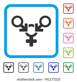 Polyandry icon. Flat grey pictogram symbol inside a light blue rounded frame. Black, gray, green, blue, red, orange color versions of Polyandry vector. Designed for web and software interfaces.