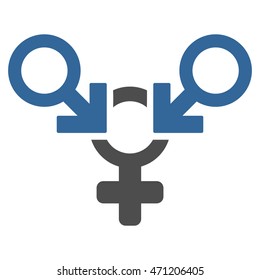 Polyandry icon. Vector style is bicolor flat iconic symbol with rounded angles, cobalt and gray colors, white background.