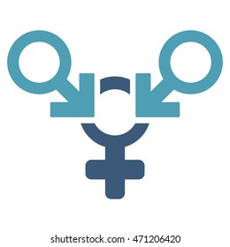 Polyandry icon. Vector style is bicolor flat iconic symbol with rounded angles, cyan and blue colors, white background.
