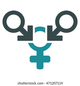 Polyandry icon. Vector style is bicolor flat iconic symbol with rounded angles, soft blue colors, white background.
