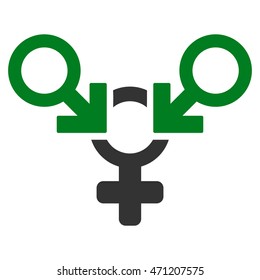 Polyandry icon. Vector style is bicolor flat iconic symbol with rounded angles, green and gray colors, white background.
