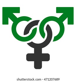 Polyandry icon. Vector style is bicolor flat iconic symbol with rounded angles, green and gray colors, white background.