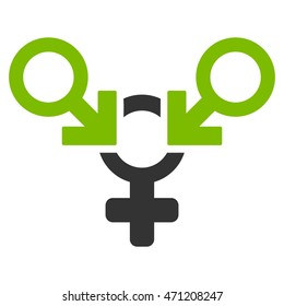 Polyandry icon. Vector style is bicolor flat iconic symbol with rounded angles, eco green and gray colors, white background.