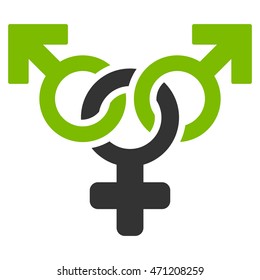 Polyandry icon. Vector style is bicolor flat iconic symbol with rounded angles, eco green and gray colors, white background.