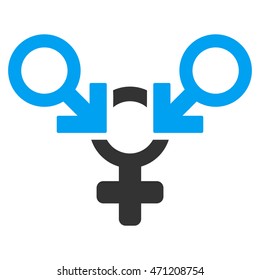 Polyandry icon. Vector style is bicolor flat iconic symbol with rounded angles, blue and gray colors, white background.