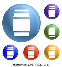 Polycarbonate jar icons set vector 6 color isolated on white background