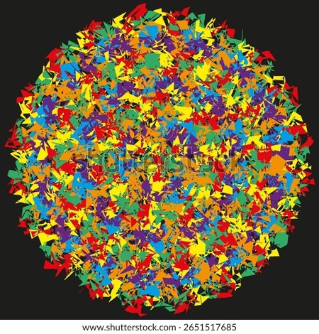 Polychromatic confetti sphere. Dissonant fragment congregation. Effervescent mosaic Vector. Interstellar backdrop spectacle.