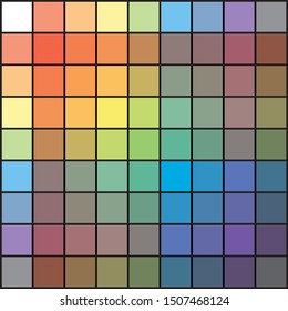 Polychrome Multicolor Spectral Rainbow Grid of 9x9 segments.  The spectral harmonic colorful palette of the painter.